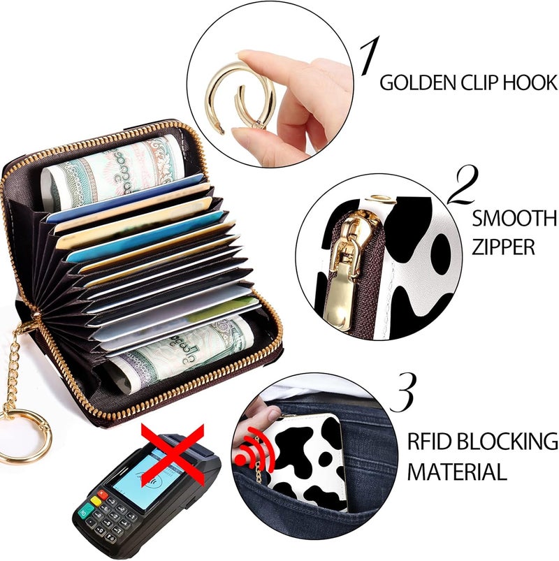 Yonlevres Credit Card Holder RFID Wallet, Small Card Holder Wallet for Women with Keychain Zipper, Funny Leather Print Credit Card Wallets Accordion Gift - Image 5